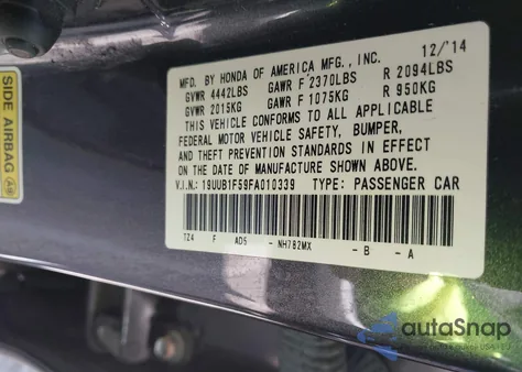 2015 Acura Tlx Tech из США, поврежденный, VIN 19UUB1F59FA010339